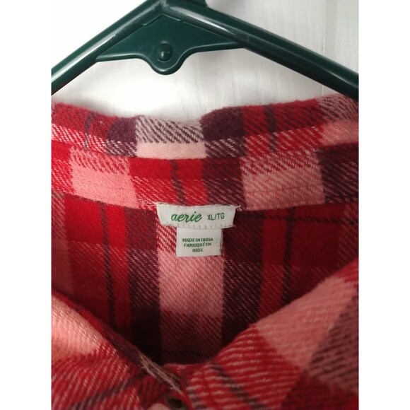 Aerie Woman XL  Oversized Red Flannel Plaid Button Down Shirt  LS Outdoor Casual - Picture 3 of 10
